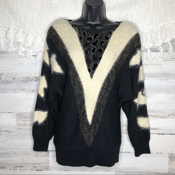 Vintage Sweaters - Vintage metallic angora wool geometric sweater